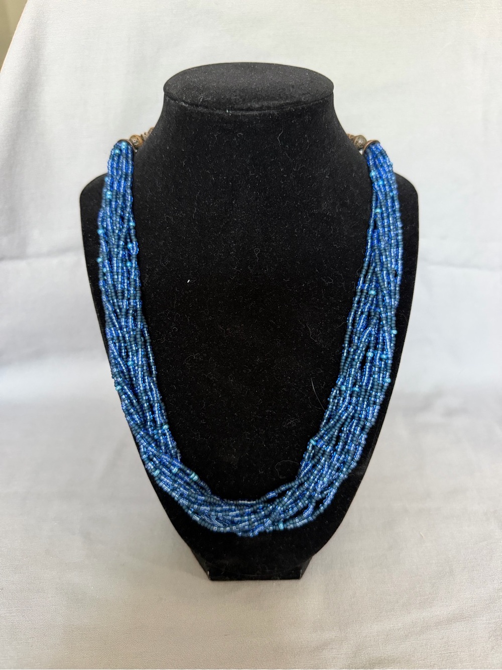 Vintage Multi-Strand Blue Beaded Boho Necklace